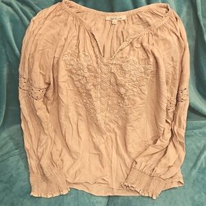 Solitaire Lite Pink Bishop Sleeve Smocked Blouse